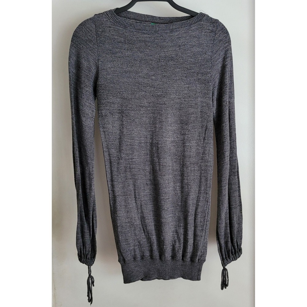United Colors of Benetton Women Crew Neck Pullover Sweater Grey Long Sleeve Top